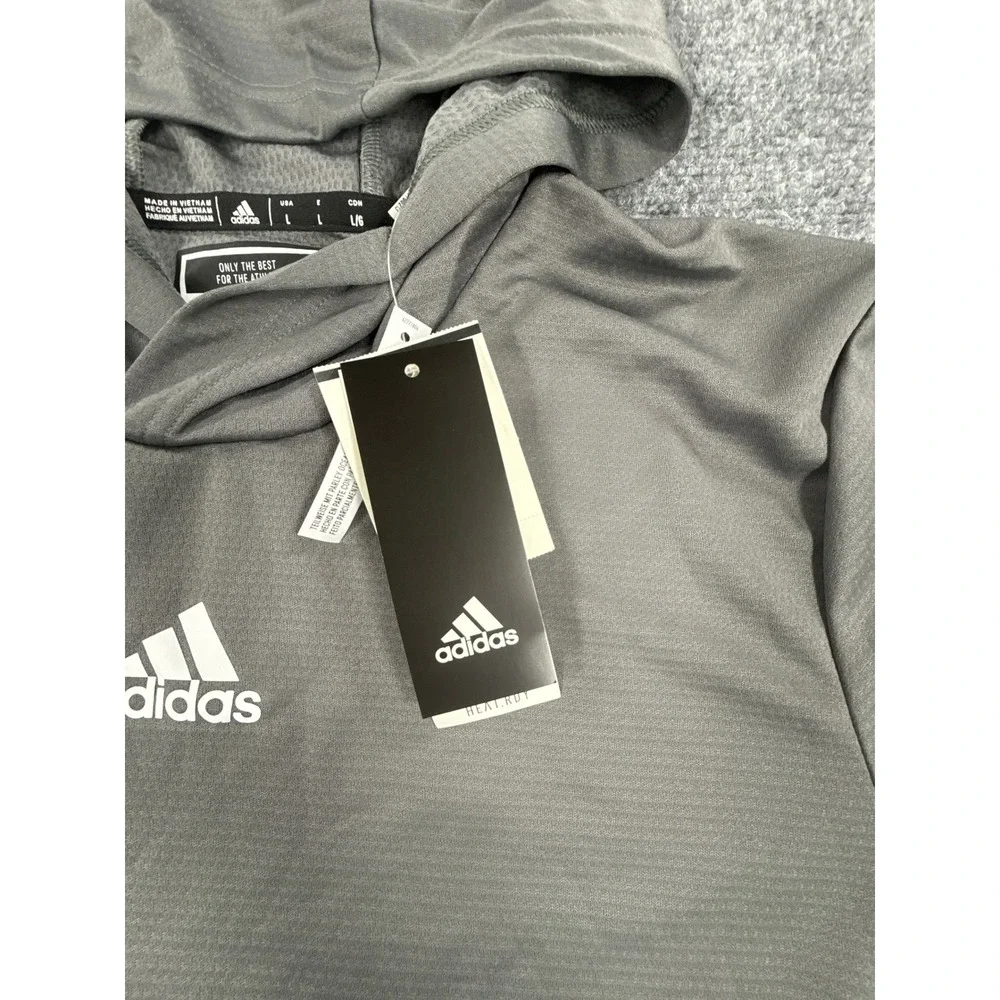 Adidas Mens Large Team Ready Hooded Long Sleeve Shirt Gray Parley NWT